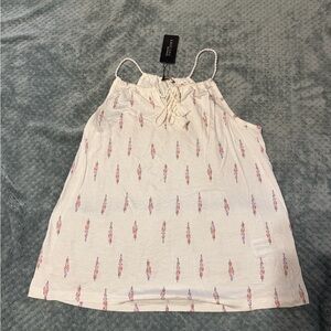 Cream Sleeveless Top with Pink Pattern